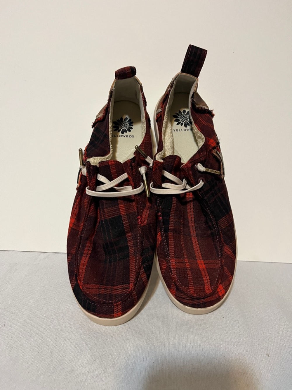 Yellow Box Kids Plaid Red and Black Slip-On Sneakers